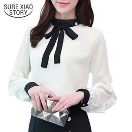 spring fashion chiffon shirts women tops long sleeved blouses office lady style bow female elegant d371 30 210521