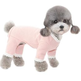 Dog Apparel Soft Clothes Pet Costume Blue Pink Beige Lace Cat Coat Jumpsuit Pajamas For Small Dogs Chihuahua Bichon Overalls