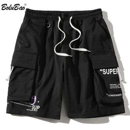 BOLUBAO Brand Men Cargo Shorts Summer Men's High Street Letter Print Male Casual Drawstring Knee Length 210629