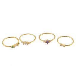 Wedding Rings FUNIQUE Bohemian 4pcs/Set Women Gold Zircon Ring Set Rhinestone Jewellery For 2021 Boho Party Crystal Jewelry