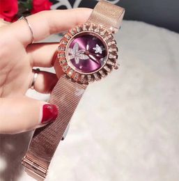 Brand Watches Women Lady girl Crystal Flower style Metal steel band quartz wrist watch CHA25