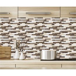 Art3d 10- Piece Stick on Backsplash Tile Wallpaper Waterproof Self-adhesive Oil-proof Vinyl Wall Stickers for Kitchen Bathroom 12" x 12 Brown Tiles