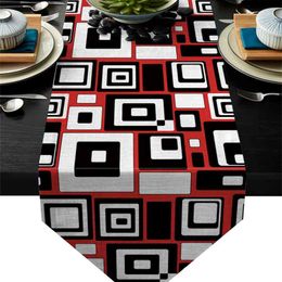 Table Runners Patchwork Geometric Spliced Red Black Modern Runner Cloth Dining Decor for Wedding Party Home Office 210708