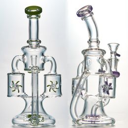 Unique Hookahs Purple Green Glass Bong Double Recycler Water Pipes Propeller Spinning Percolater Perc Oil Rigs 14mm Joint Dab Rig