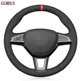 Soft Black Suede Car Steering Wheel Cover Braids For Skoda Citigo Fabia Karoq Roomster Rapid Octavia Superb Yeti Kodiaq Scala