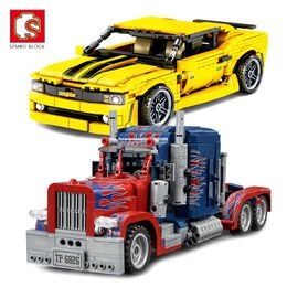 SEMBO City Super Racing Car Vehicle Building Blocks Creator Heavy Truck Lorry Expert Bricks Set Models Kids Children Toys Gifts Q0624