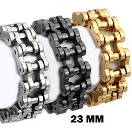 23mm Heavy Large Men's Stainless Steel Motorcycle Bike Chain Bracelet Punk Rock Biker Bicycle Link Wristband 9 inch Length with Velvet Bag