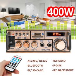 2021 New 12V/ 220V 2CH LCD Display Digital HIFI Audio Stereo Power Amplifier bluetooth FM Radio Car Home with Remote Control