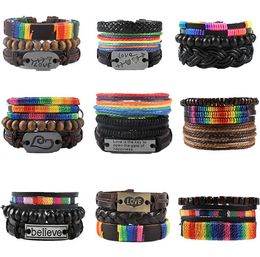 3pcs/set Brand handmade leather wristband bracelets Unisex fashion jewelry wholesale price promotion Xmas gift