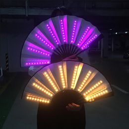 Dancing Lights Handle Fans LED Glowing Folding Fan Halloween Christmas New Year Party Performance Light Up Fan Costumes Fans 6 Colours