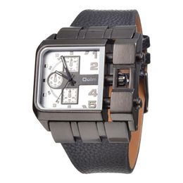 Wristwatches 2021 Fashion Designer Brand OULM 3364 Mens High Quality Leather Strap Watches Japan Movt Casual Quartz Rectangular Wrist Watch