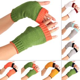 Winter Cashmere Knit Half-Finger Short Gloves Solid Colour Cosplay All-Match Elastic Glove Women Thick Warm Mittens