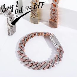 New Fashion 12mm/14mm Bracelet High Quality Iced Out Micro Pave Cubic Zirconia Cuban Link Chain Bracelet Hip Hop Jewellery Gift for Party Women and Men