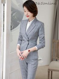 Women's Suits & Blazers Fashion Plaid High Quality Fabric Women Business For Ladies Office Work Wear Autumn Winter Professional Pantsuits