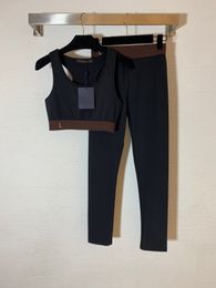 21ss designer women European letter printed waistline T-type vest high waist elastic Leggings Yoga suit