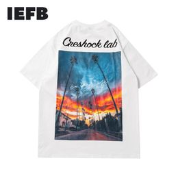 IEFB Landscape Back Printed Short Sleeve T-shirt Men's Summer Round Neck Streetwaer Trend Loose Causal Tee Tops 9Y7490 210524