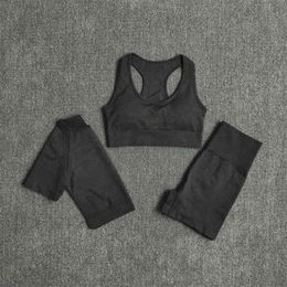 Seamless Women Yoga Set Gym Clothes Sports Bra Fitness Crop Top Short Sleeve Shirt High Waist Shorts Suits Athletic Wear 210802