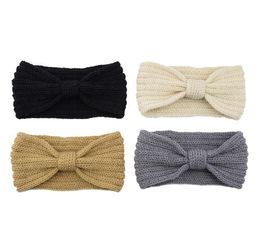 28styles Bowknot Winter autumn Hairbands Turbans Hand Knit Bow Lady Ear Warmer solid Headwrap Wide Headband party gift favor