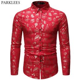 Christmas Shirt Men Shiny Bronzing Halloween Button Shirt Funny Long Sleeve Mens Shirts Casual Slim Fit Mens Dress Shirts Camisa 210524