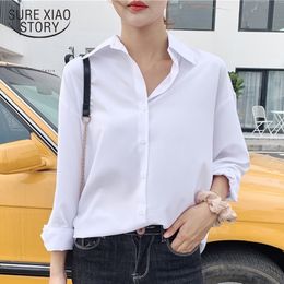 Women Shirts and Blouses 2021 Korean New White Shirts Casual Simple Long-sleeved Shirt Female Turn-down Collar Tops 6539 50 210317