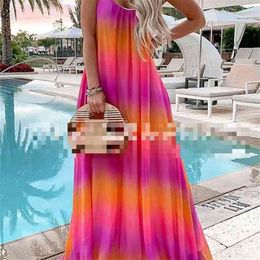 Women Dress Sleeveless Color Matching Spaghetti Strap Dresses Plus Size Red Green Gray Blue Long Summer 210513