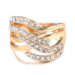 delicate wedding rings NZ - Twist Ring Gold Color with Micro Crystal Zircon Stone Delicate Wedding Rings Lady Fashion Jewelry