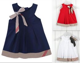 Summer Baby Girl Designer Dress Plaid Bowknot Ruffle Sleeveless Children Infant Kids Bow Sundress Princess Dresses