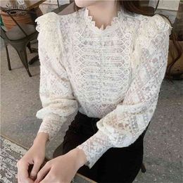 Women's Spring Long Sleeve Top Luxury Elegant Ladies Blouse French Retro Style White Lace Shirt Vintage Clothes 13300 210521