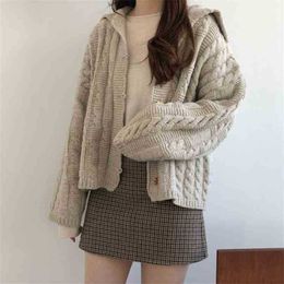 Spring Autumn Sweaters Women Loose Turn Down Collar Short Solid Cardigan Ladies Korean Casual Chic Pull Knitted Coats 210525