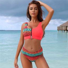 Sexy High Waist Bikini Swimsuit Women Swimwear Bandeau Push Up Set Buckle Bathing Suit Beach Wear Swimming 210629