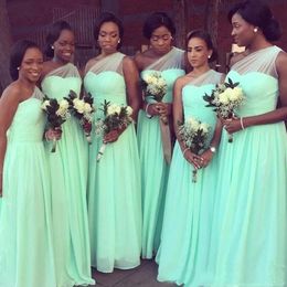 Mint Green Long Chiffon Bridesmaid Dress 2021 A Line Pleated Beach Formal Party Dresses Maid Of Honour Wedding Guest Gowns