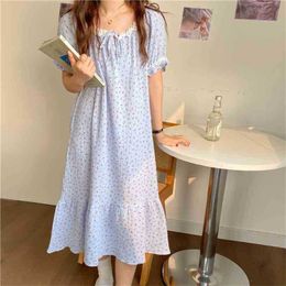 Florals Homewear Printed High Quality Sweet Princess Prom Femme All Match Loose Nightdress Chic Pajamas Dress 210525
