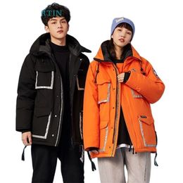 Fashion Cargo Winter Men's White Duck Down Jacket Couple's Warm Hooded Anorak Multi-pocket Waterproof Coat Jacket for Male 211104