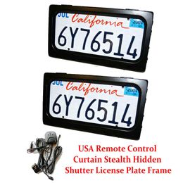 2 Plates/Set US Standard Electric Stealth License Plate Frame Remote Kit Hide-Away Shutter Cover Up