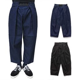 Men's Pants Kapital 12oz broken blue dyed denim cropped jeans black casual pants 21ss