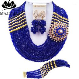 Earrings & Necklace Majalia Fashion Classic Nigerian Wedding African Jewelery Royal Blue Crystal Bride Jewellery Sets 10CJ002