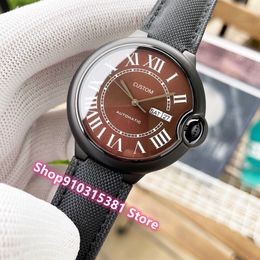 Fashion Men Black Canvas Watches Waterproof Stainless Steel Roman Number Wristwatch Male Automatic Mechanical clock 46mm