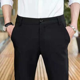 Spring /Summer Men's Pants Stretch Male Pencil Capri- Long Trousers Black Blue Korean Fashion Casual Suit Y0811