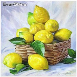 EverShine Embroidery Full Set Mosaic Fruit Diamond Painting Pictures Of Rhinestones Lemon Kitchen Decoration