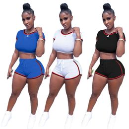New Summer clothes women tracksuits black outfits short sleeve shirt crop topbiker shorts two piece set plus size sportswear casual sweatsuits jogger suits 5066