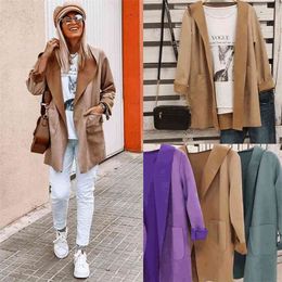 Suede coats and jackets women Autumn Winter Mid-Length for womens Hooded Collar ong Sleeve Jacket 210508