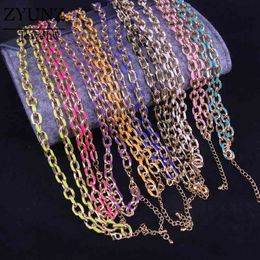 4PCS, Mix Color jewelry Neon rainbow enamel cuban rolo link chain women Necklace X0509