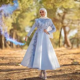 Hermoso tobillo Longitud Musulmán Vestidos de fiesta 3D Flor Bead Organza Noche Vestidos formales Vestidos de Novia