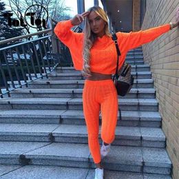 Sexy Two Piece Knitted Suits Street Long Sleeve Top And Solid Pant Winter Autumn Casual 2 Piece Suit Women Outfits Ladies T200810