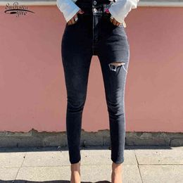 Autumn High Waist Elastic Skinny Jeans Women Denim Casual Plus Size Ripped for Pencil Pants Mujer 10398 210508