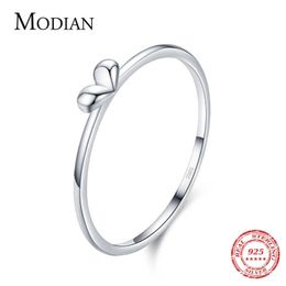 Minimalist Real 925 Sterling Silver Cute Heart Trendy Finger Ring For Women Romantic Love Stackable Statement Jewelry 210707