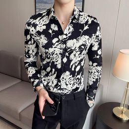 Men's Casual Shirts 2021 Autumn Flower For Men Long Sleeve Slim Streetwear Shirt Male Business Formal Dress Social Clothing