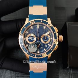 High Quality Diver 353-98LE-3/ARTEMIS Mens Quartz Chronograph Watch Rose Gold Case Blue Dial Gents New Watches Rubber Strap