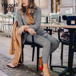 Yojoceli casual black white plaid blazers jackets top streetwear coats 210609