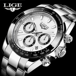 Sports Wristwatch For Man LIGE Top Brand Stainless Steel Waterproof Clocks Men Watch Military Quartz WristWatch Chronograph 210527